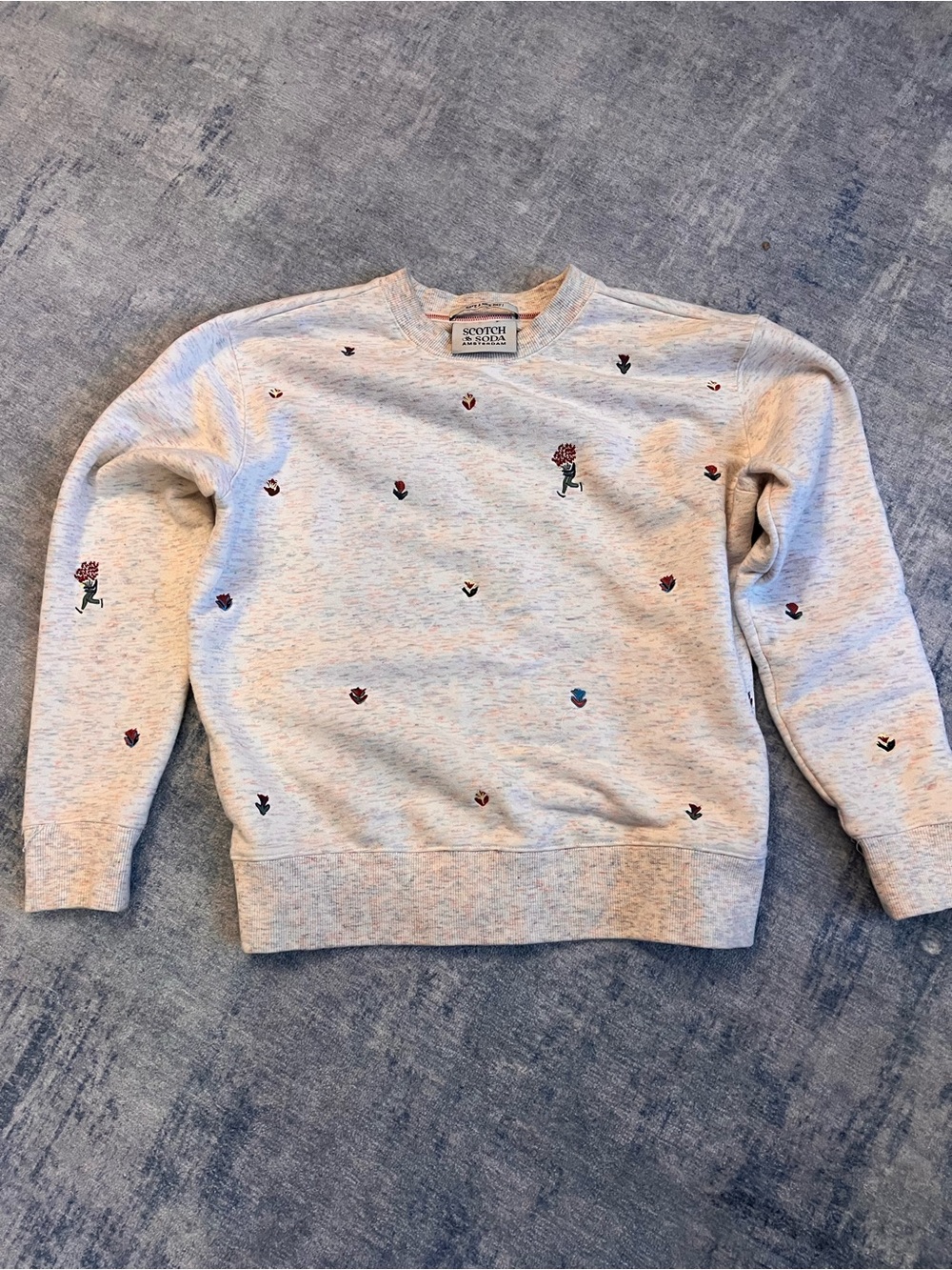 Scotch & Soda Light Crewneck Sweater with Embroidered Roses